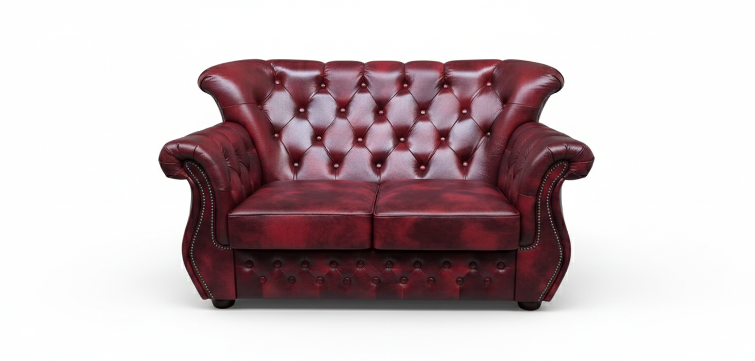 Chesterfield 2 Seater Sofa - Burgundy Leather | Tufted Loveseat