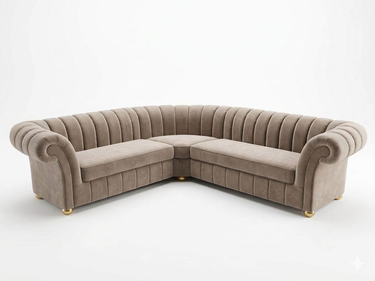 Beige sectional sofa on a white background