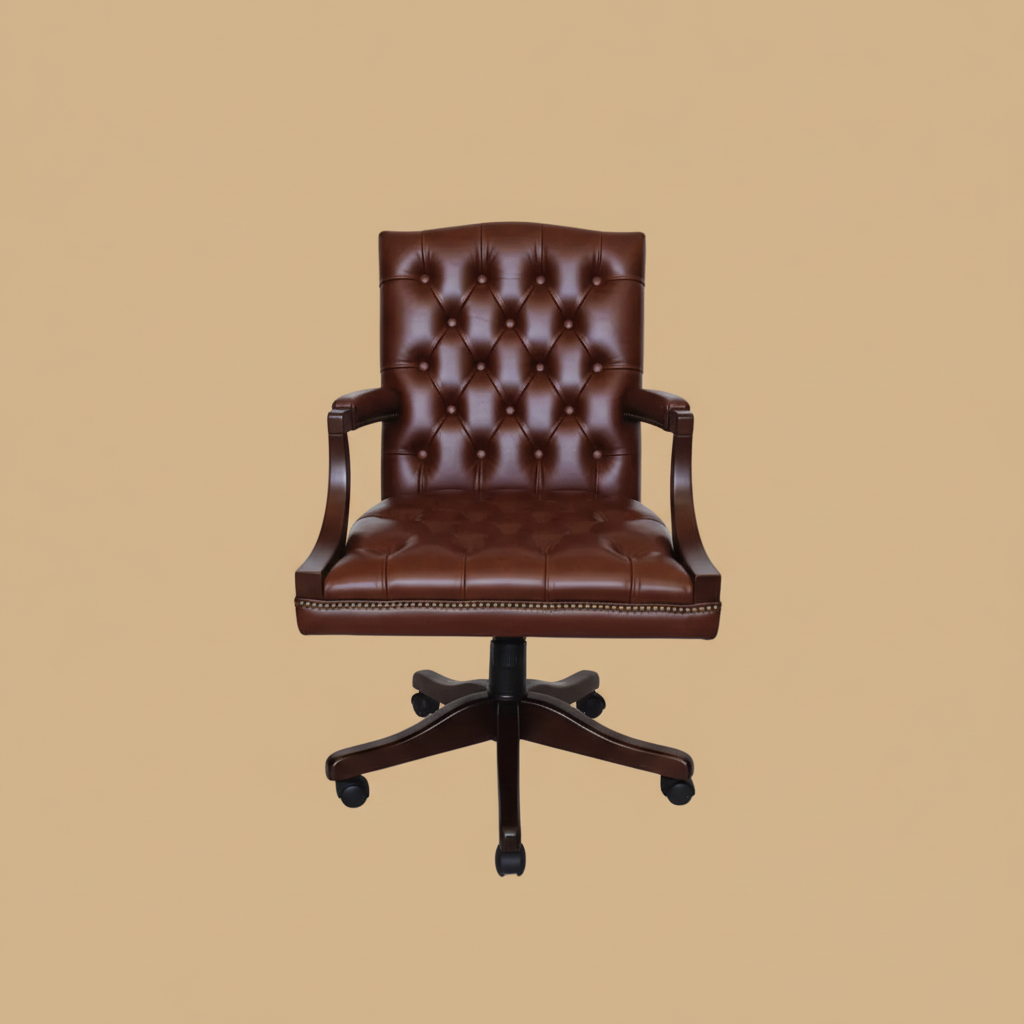 Brown leather office chair on a beige background
