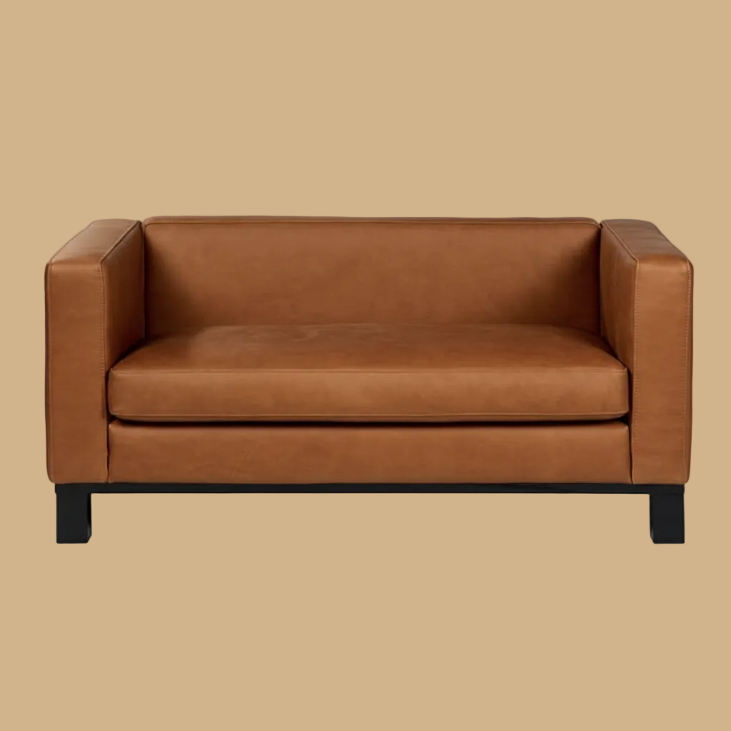 Brown leather sofa on a white background