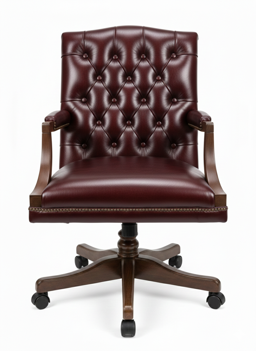 Fotel biurowy obrotowy Chesterfield Executive – brązowa skóra