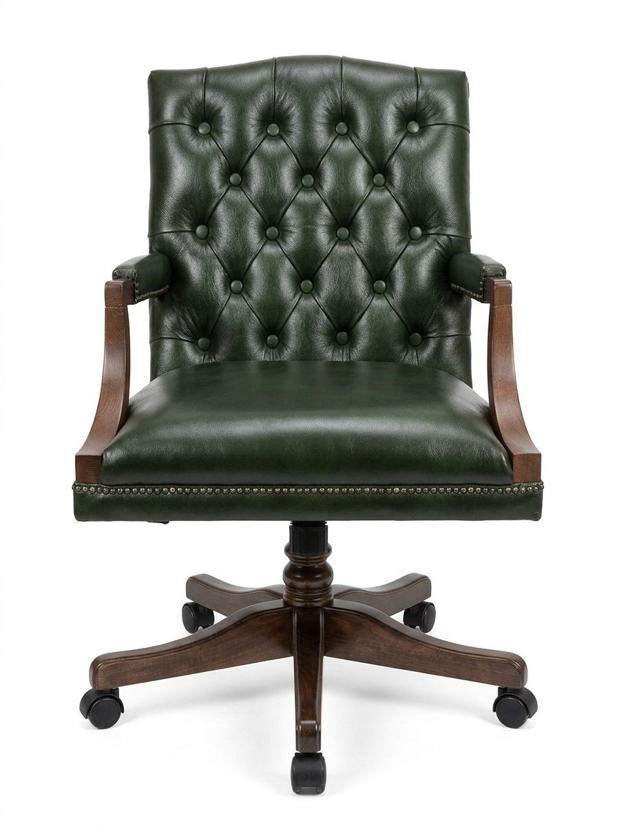 Obrotowy fotel biurowy Chesterfield Executive – skóra antyczna zieleń