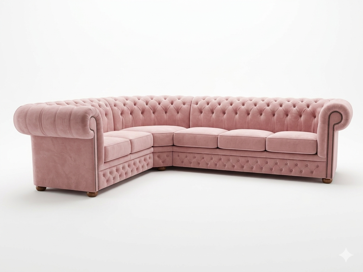 Pink sectional sofa on a white background